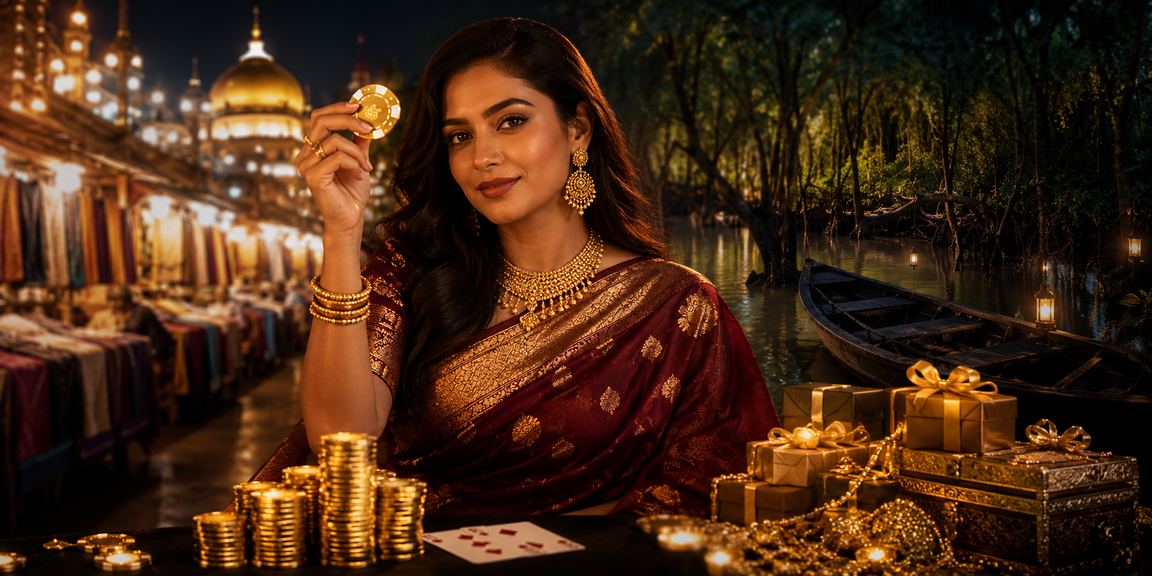 সুন্দরবন অঞ্চলে বাংলাদেশি মডেলের সাথে রামি গেমিং পরিবেশ